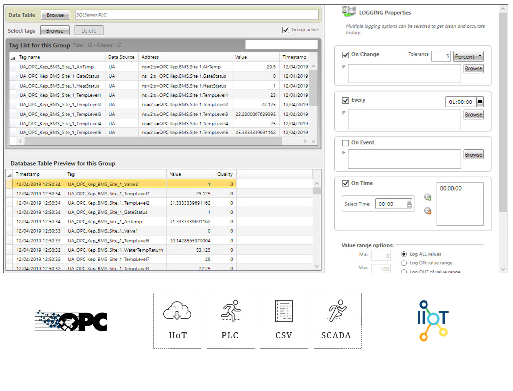 Pluto historian to log data from opc servers & text files